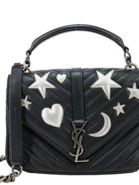 Yves Saint Laurent  Medium Matelasse Chevron Leather Patchwork College Bag Black